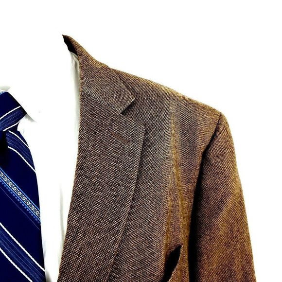 Lauren Ralph Lauren Tweed Wool 2 Leather Button Sport Coat 44R Brown Cross Check - Picture 2 of 12